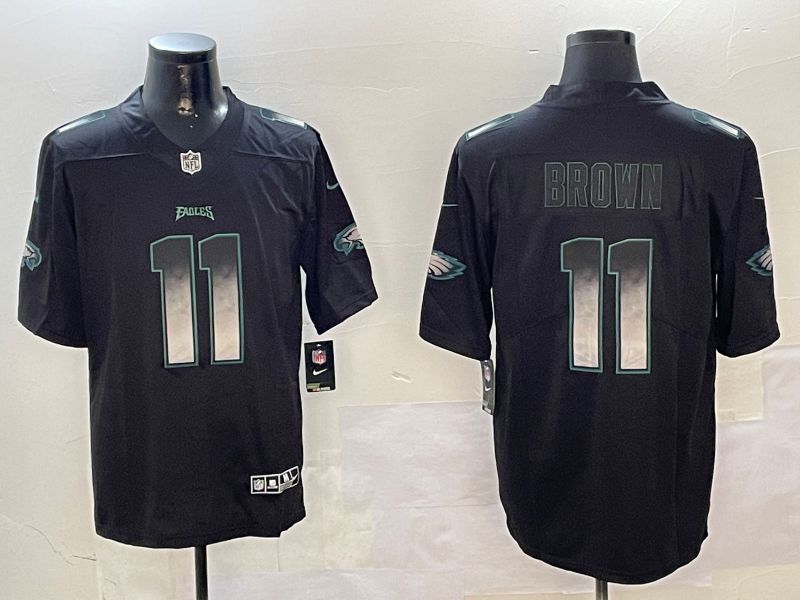 Men Philadelphia Eagles #11 Brown Black Nike Smoke Fashion 2024 Limited NFL Jersey style 1